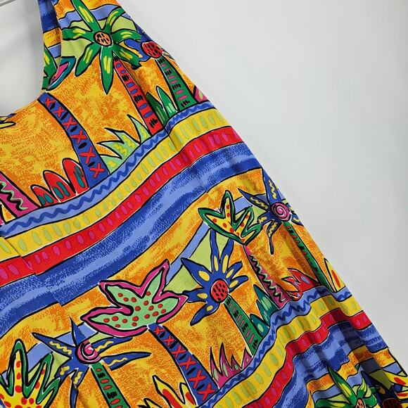 Palm Bay Dress Multicolor Tropical Print Sleeveless Hawaiian Y2K Mini Size M - Picture 3 of 7